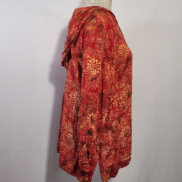 Soft Surroundings Women Orange Floral Print Hooded Pullover Roll Tab Sleeve PS - Picture 8 of 14
